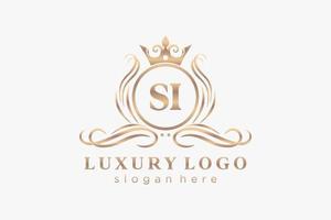 Royal Luxury Logo-Vorlage mit anfänglichem Si-Buchstaben in Vektorgrafiken für Restaurant, Lizenzgebühren, Boutique, Café, Hotel, Heraldik, Schmuck, Mode und andere Vektorillustrationen. vektor