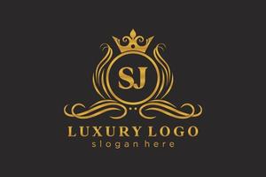 Royal Luxury Logo-Vorlage mit anfänglichem sj-Buchstaben in Vektorgrafiken für Restaurant, Lizenzgebühren, Boutique, Café, Hotel, Heraldik, Schmuck, Mode und andere Vektorillustrationen. vektor