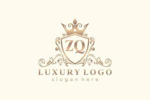 Royal Luxury Logo-Vorlage mit anfänglichem zq-Buchstaben in Vektorgrafiken für Restaurant, Lizenzgebühren, Boutique, Café, Hotel, Heraldik, Schmuck, Mode und andere Vektorillustrationen. vektor