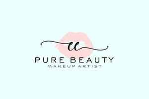 vorgefertigtes Logo-Design mit anfänglichen ee-Aquarelllippen, Logo für Make-up-Künstler-Business-Branding, Blush-Beauty-Boutique-Logo-Design, Kalligrafie-Logo mit kreativer Vorlage. vektor