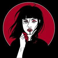 minimalistisches Porträt eines Mädchens in roten und weißen Farben auf schwarzem Hintergrund vektor