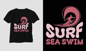 surf meer schwimmen - surfen im groovy t-shirt design retro style vektor