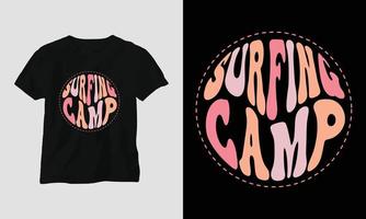 surfing läger - surfing häftig t-shirt design retro stil vektor