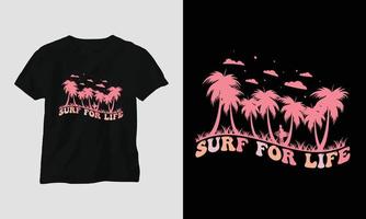 Surf for Life - Surfen im groovigen T-Shirt-Design im Retro-Stil vektor