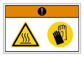 varning varm ugn ha på sig skyddande handskar symbol tecken på vit bakgrund vektor