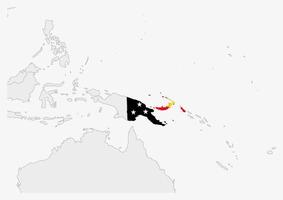 papua ny guinea Karta markerad i papua ny guinea flagga färger vektor