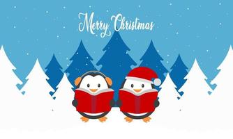 glad jul kort med söt vinter- pingviner vektor illustration