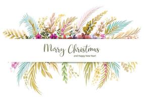 dekorativer aquarellweihnachtskartenhintergrund mit blättern und blumen entwerfen vektor
