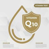 vitamin q10 ikon logotyp gyllene släppa skydda skydd, medicinsk bakgrund hed vektor illustration