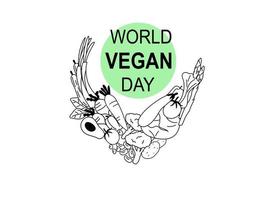 veganer tag gefeiert, design für poster, banner und logo. linie und flache vektorillustration. vektor