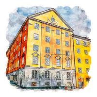 stockholm sverige akvarell skiss handritad illustration vektor