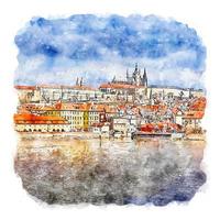 Prag Tjeckien akvarell skiss handritad illustration vektor