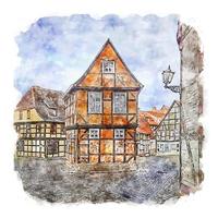 quedlinburg Tyskland akvarell skiss handritad illustration vektor