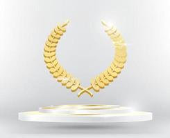 goldener Lorbeerkranz auf dem Podium. vektor