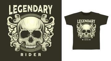 legendary skalle detaljerad vektor illustration t-shirt design