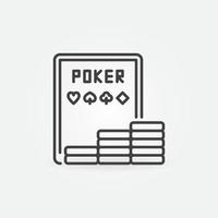 Tablet mit Poker-App und Chips Vektor Umriss Konzept Symbol