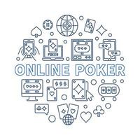 Kreisförmige Illustration des Online-Pokervektors im Umrissstil vektor