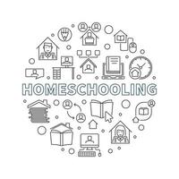 Homeschooling Umrissvektorkonzept runde Illustration vektor