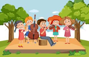 Kinder, die Musik im Park spielen vektor