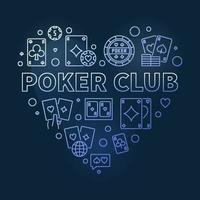 Poker-Club-Herz-Vektor-Konzept blaue Umriss-Illustration vektor