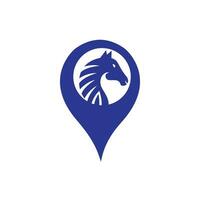 Pferde- und Kartenzeiger-Logo-Design. Logo-Design für die Pferdeortung. Tierplatz-Symbol. vektor