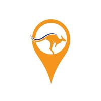 Känguru-Vektorlogo mit gps-Zeigerdesign. Känguru und GPS-Vektor-Logo-Design-Vorlage. vektor