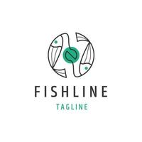 Flacher Vektor der Fischlinie Logoikonendesignschablone