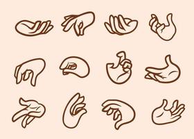 Reihe von Cartoon-Händen mit Handschuhen in verschiedenen Posen für Maskottchen vektor