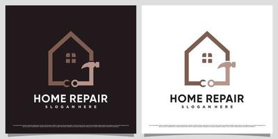 Home Repair Logo Design-Vorlage mit Hammer-Symbol und kreativem Elementkonzept vektor