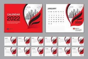 Kalender 2022 Vorlagensatz Vektor, Woche beginnt Sonntag, Satz von 12 Monaten, Tischkalender 2022 Jahr, Wandkalender 2022 Layout, Geschäftsvorlage, Briefpapierdesign, Druckmedien, rotes Coverdesign vektor