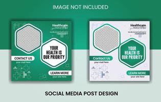 kreativ sjukvård social media posta design, webb baner med Färg variation mall, medicinsk service posta vektor