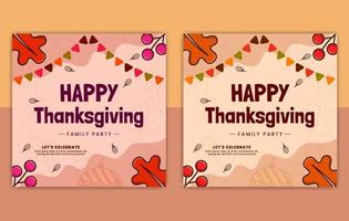 Happy Thanksgiving Day Post Template, Set von Thanksgiving-Social-Media-Post-Designs, Kürbis-Illustrationskarte, trendiger Satz von Vektorkarten, Thanksgiving-Karten-Sammlung vektor