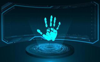modern holografiska finger hand skriva ut projiceras på teknologi bakgrund vektor