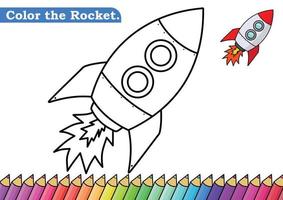 farbseite für raketenvektorillustration. Kindergartenkinder malen Seiten Aktivitätsarbeitsblatt mit großer Rakete Cartoon. Rakete isoliert auf weißem Hintergrund für Farbbücher. vektor