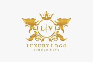 första lv brev lejon kunglig lyx logotyp mall i vektor konst för restaurang, kungligheter, boutique, Kafé, hotell, heraldisk, Smycken, mode och Övrig vektor illustration.