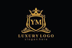 första ym brev kunglig lyx logotyp mall i vektor konst för restaurang, kungligheter, boutique, Kafé, hotell, heraldisk, Smycken, mode och Övrig vektor illustration.