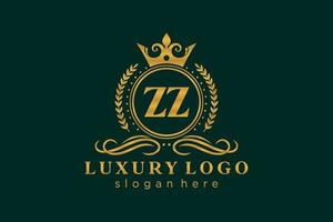 första zz brev kunglig lyx logotyp mall i vektor konst för restaurang, kungligheter, boutique, Kafé, hotell, heraldisk, Smycken, mode och Övrig vektor illustration.
