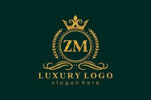 första zm brev kunglig lyx logotyp mall i vektor konst för restaurang, kungligheter, boutique, Kafé, hotell, heraldisk, Smycken, mode och Övrig vektor illustration.