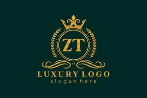 Royal Luxury Logo-Vorlage mit anfänglichem zt-Buchstaben in Vektorgrafiken für Restaurant, Lizenzgebühren, Boutique, Café, Hotel, Heraldik, Schmuck, Mode und andere Vektorillustrationen. vektor