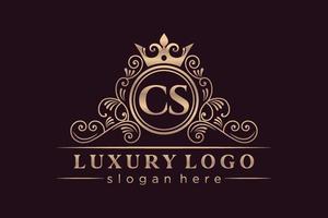 cs anfangsbuchstabe gold kalligrafisch feminin floral handgezeichnet heraldisch monogramm antik vintage stil luxus logo design premium vektor