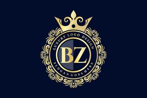 bz första brev guld calligraphic feminin blommig hand dragen heraldisk monogram antik årgång stil lyx logotyp design premie vektor