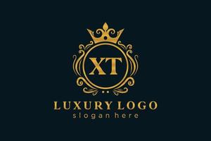Royal Luxury Logo-Vorlage mit anfänglichem xt-Buchstaben in Vektorgrafiken für Restaurant, Lizenzgebühren, Boutique, Café, Hotel, Heraldik, Schmuck, Mode und andere Vektorillustrationen. vektor
