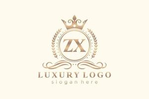 första zx brev kunglig lyx logotyp mall i vektor konst för restaurang, kungligheter, boutique, Kafé, hotell, heraldisk, Smycken, mode och Övrig vektor illustration.