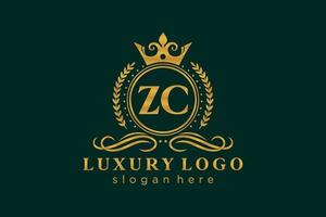 första zc brev kunglig lyx logotyp mall i vektor konst för restaurang, kungligheter, boutique, Kafé, hotell, heraldisk, Smycken, mode och Övrig vektor illustration.