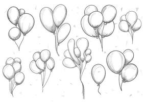 handritad födelsedag ballonger set vektor