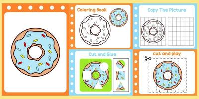 Arbeitsblattpaket für Kinder mit Donuts-Vektor. Lernbuch für Kinder vektor
