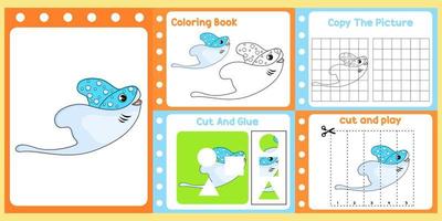 Arbeitsblattpaket für Kinder mit Fischvektor. Lernbuch für Kinder vektor