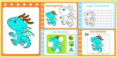 kalkylblad packa för barn med drake vektor. barns studie bok vektor