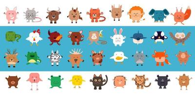 en stor uppsättning av kvadratisk djur. vektor illustration