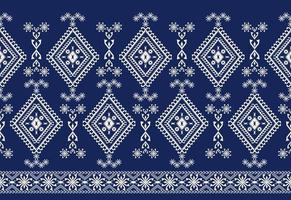 ethnisches geometrisches blau-weißes Muster. ethnisches Grenzelement. ethnischer geometrischer Rautenform nahtloser Musterhintergrund. Stickereivolksmuster für Stoff, Textil, Innendekorationselement. vektor